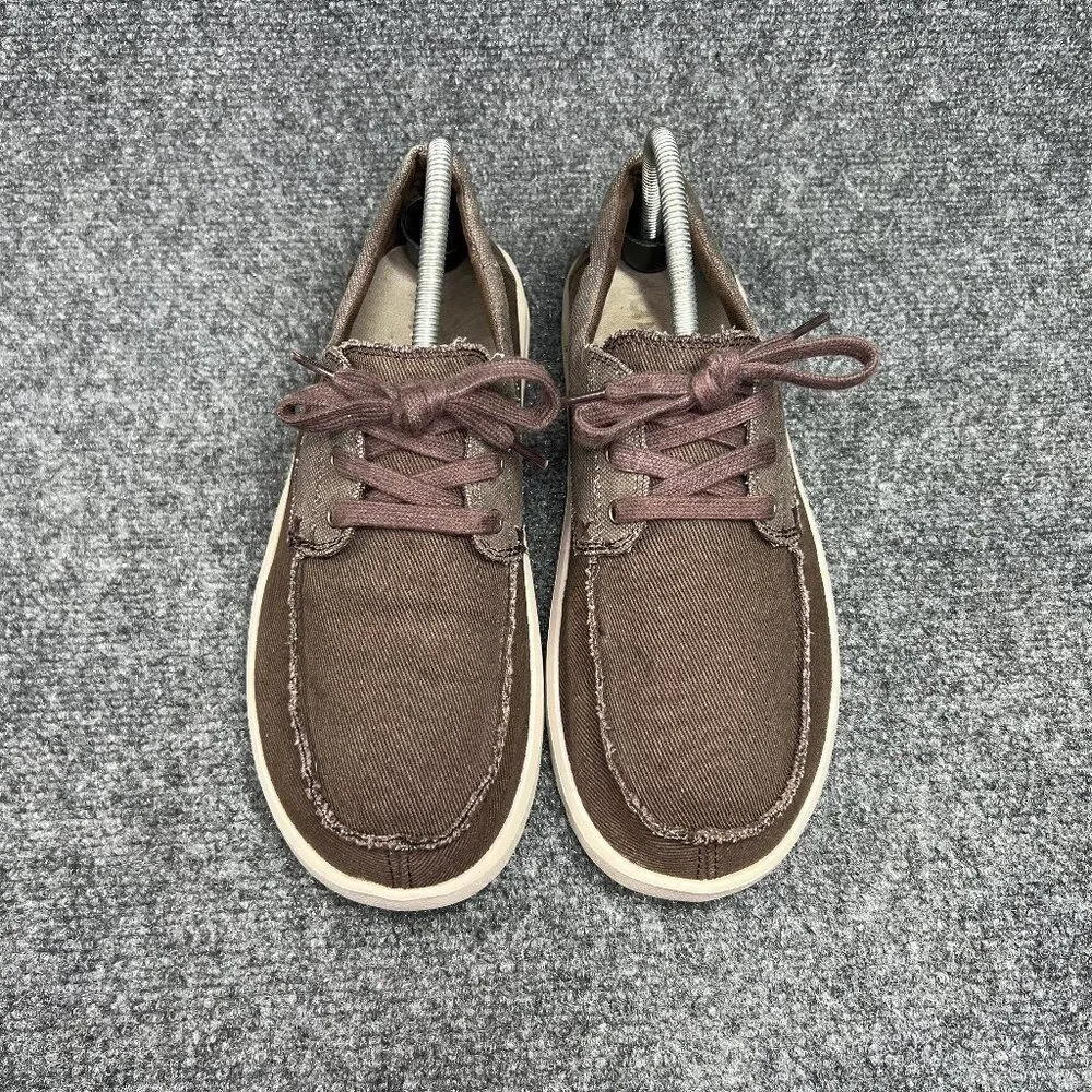 Sanuk Lite Boat Shoes Men's Size 10 Brown‎ Canvas Casual Lace Moc Toe Sneakers